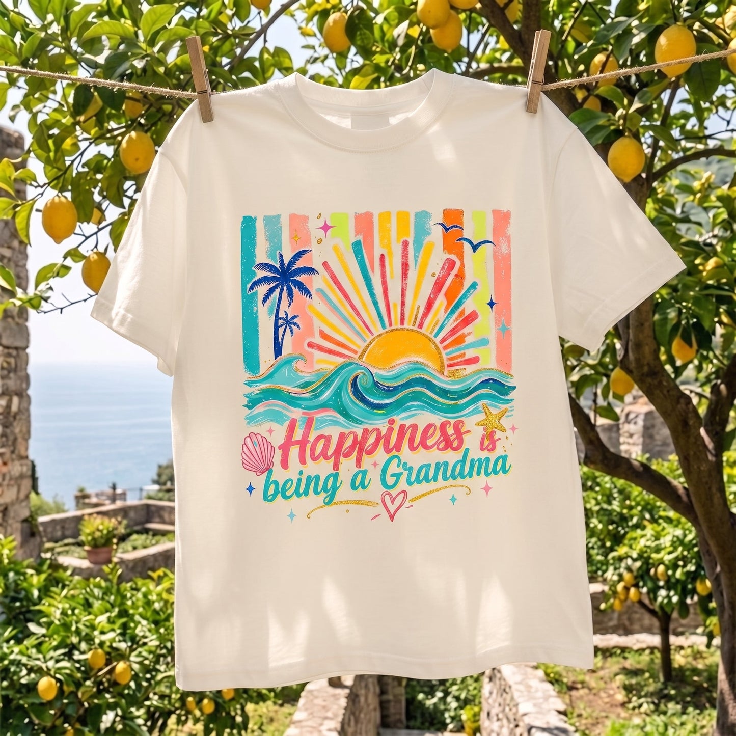 Happiness Is Being A Grandma Summer T-Shirt – Fun Graphic Tee for Grandma, Summer Gift