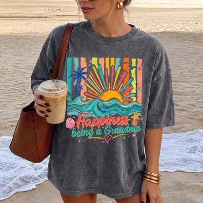 Happiness Is Being A Grandma Summer T-Shirt – Fun Graphic Tee for Grandma, Summer Gift