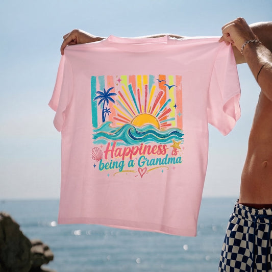 Happiness Is Being A Grandma Summer T-Shirt – Fun Graphic Tee for Grandma, Summer Gift