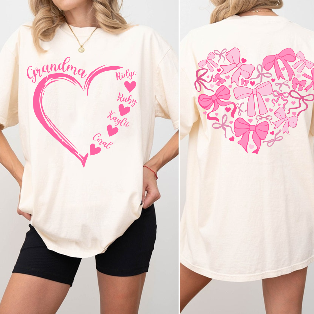Heart Bow Tshirt, Perfect Gift For Grandma, Kids & Family