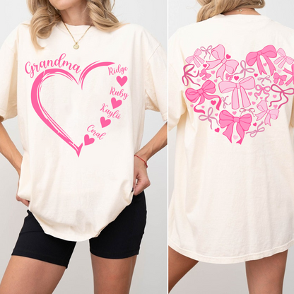 Heart Bow Tshirt, Perfect Gift For Grandma, Kids & Family