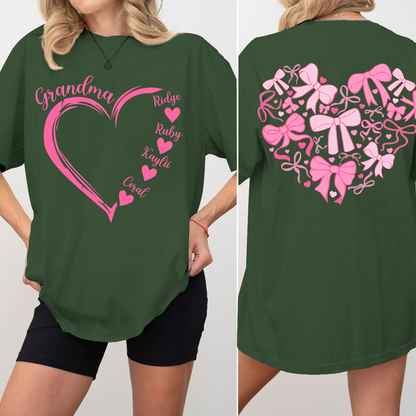 Heart Bow Tshirt, Perfect Gift For Grandma, Kids & Family