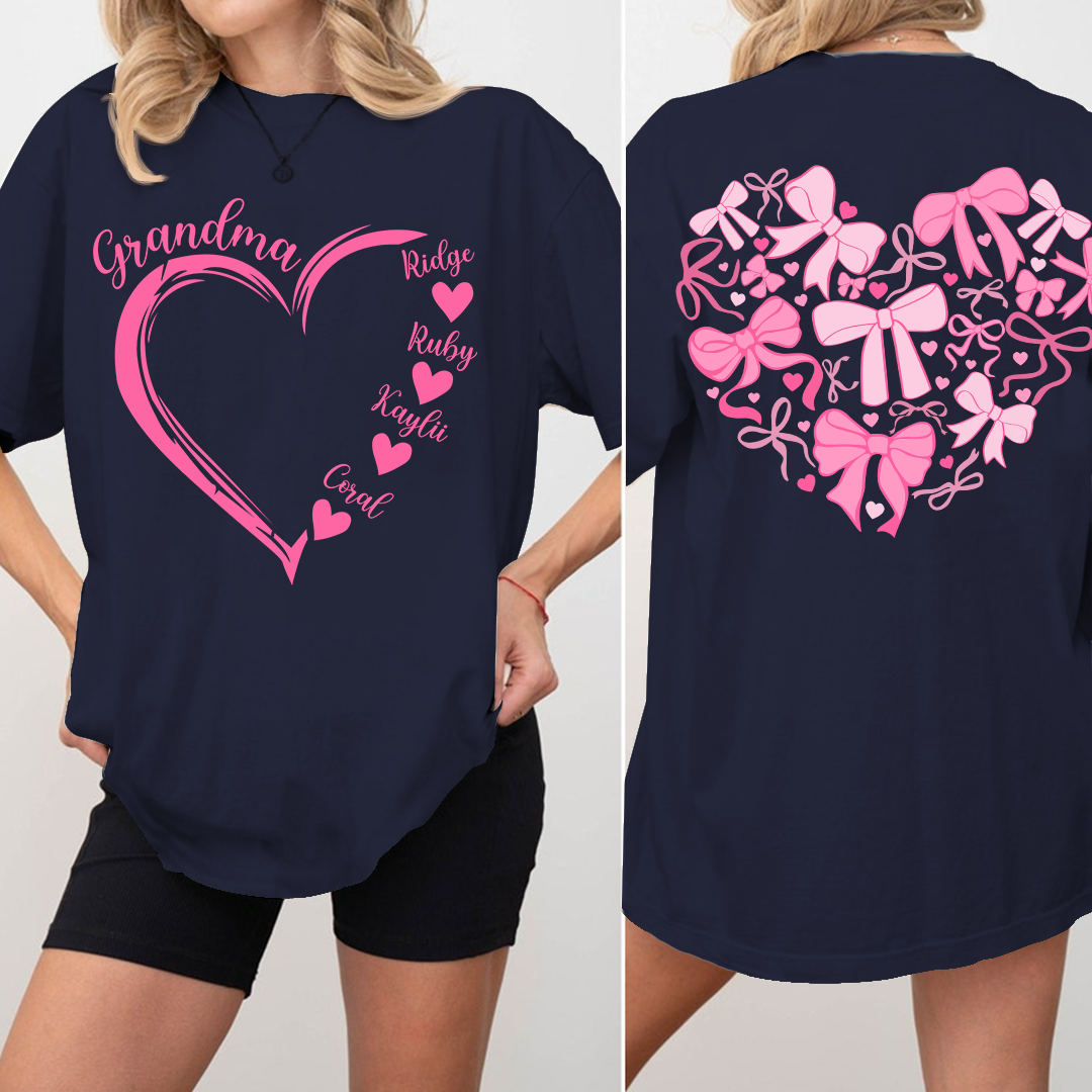 Heart Bow Tshirt, Perfect Gift For Grandma, Kids & Family