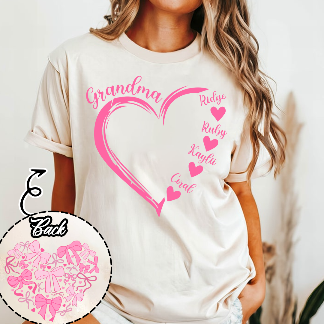 Heart Bow Tshirt, Perfect Gift For Grandma, Kids & Family