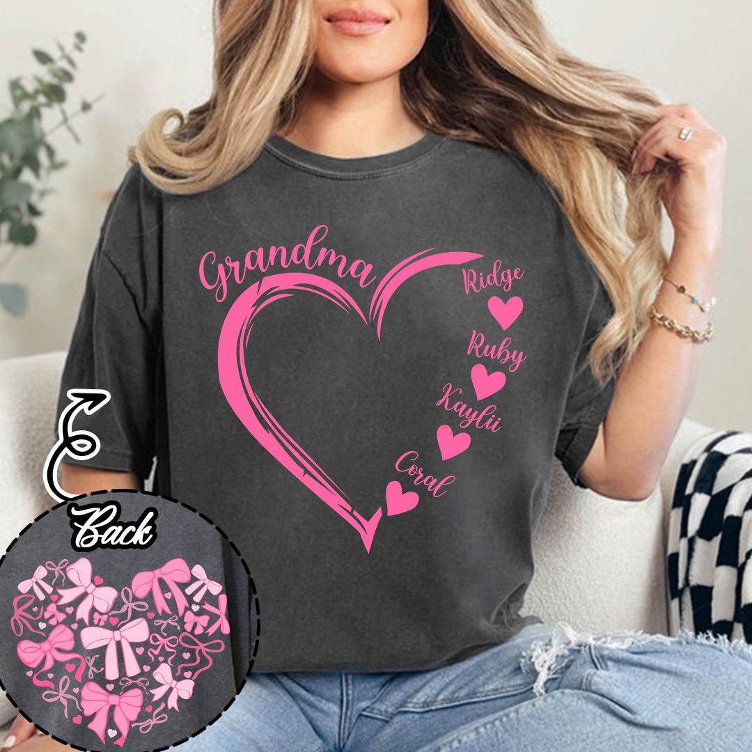 Heart Bow Tshirt, Perfect Gift For Grandma, Kids & Family