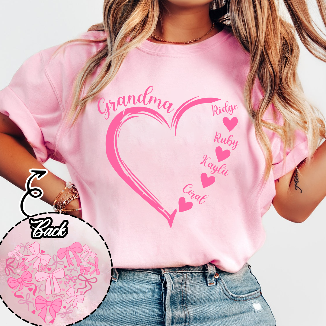 Heart Bow Tshirt, Perfect Gift For Grandma, Kids & Family