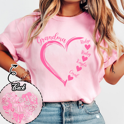 Heart Bow Tshirt, Perfect Gift For Grandma, Kids & Family