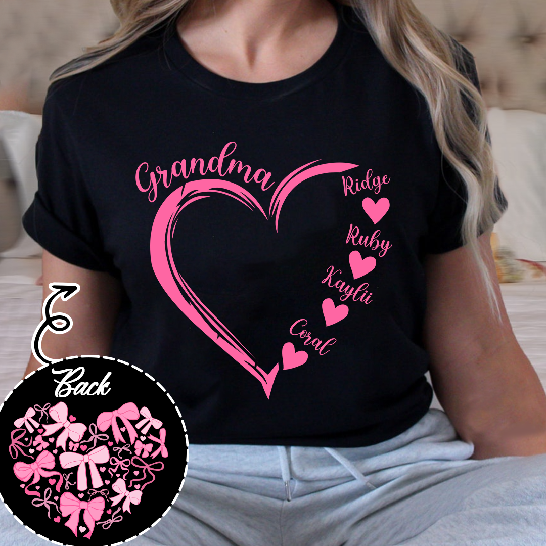 Heart Bow Tshirt, Perfect Gift For Grandma, Kids & Family