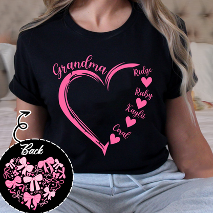 Heart Bow Tshirt, Perfect Gift For Grandma, Kids & Family