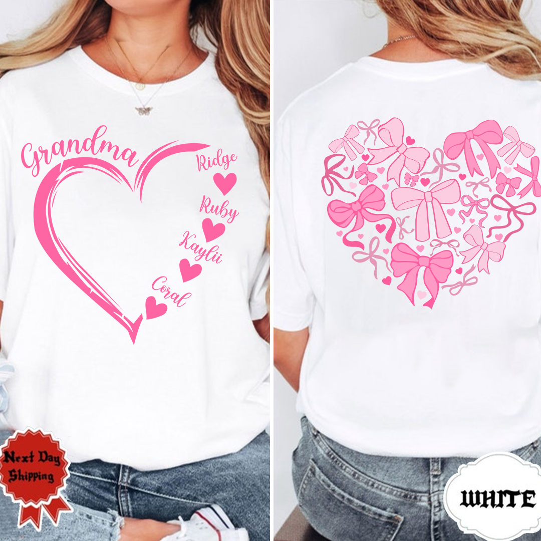 Heart Bow Tshirt, Perfect Gift For Grandma, Kids & Family