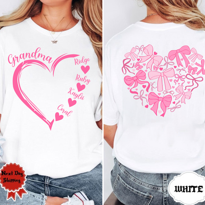 Heart Bow Tshirt, Perfect Gift For Grandma, Kids & Family
