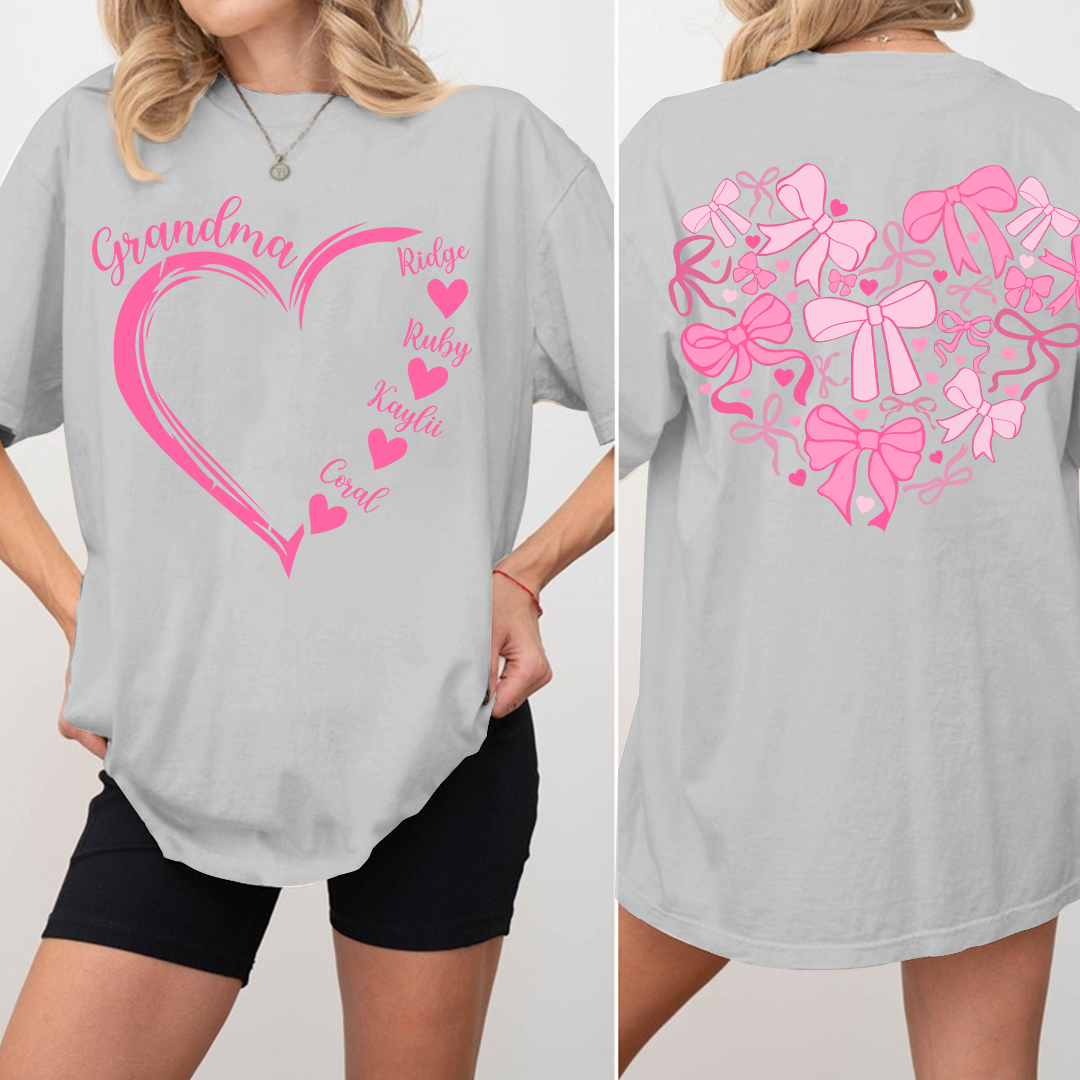 Heart Bow Tshirt, Perfect Gift For Grandma, Kids & Family