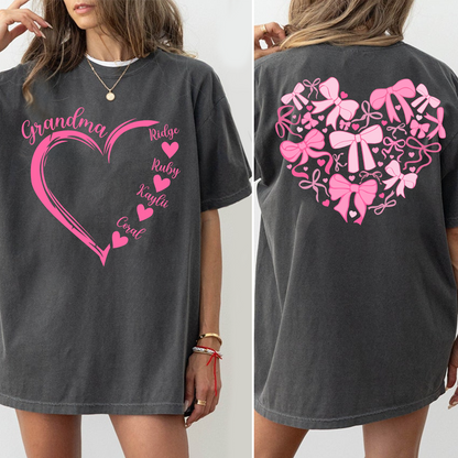 Heart Bow Tshirt, Perfect Gift For Grandma, Kids & Family