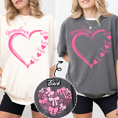 Heart Bow Tshirt, Perfect Gift For Grandma, Kids & Family