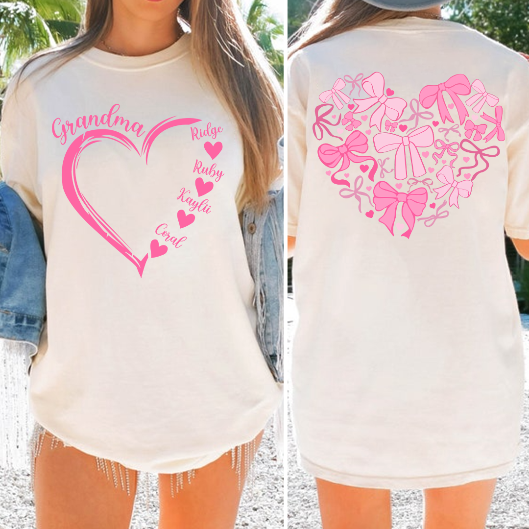 Heart Bow Tshirt, Perfect Gift For Grandma, Kids & Family