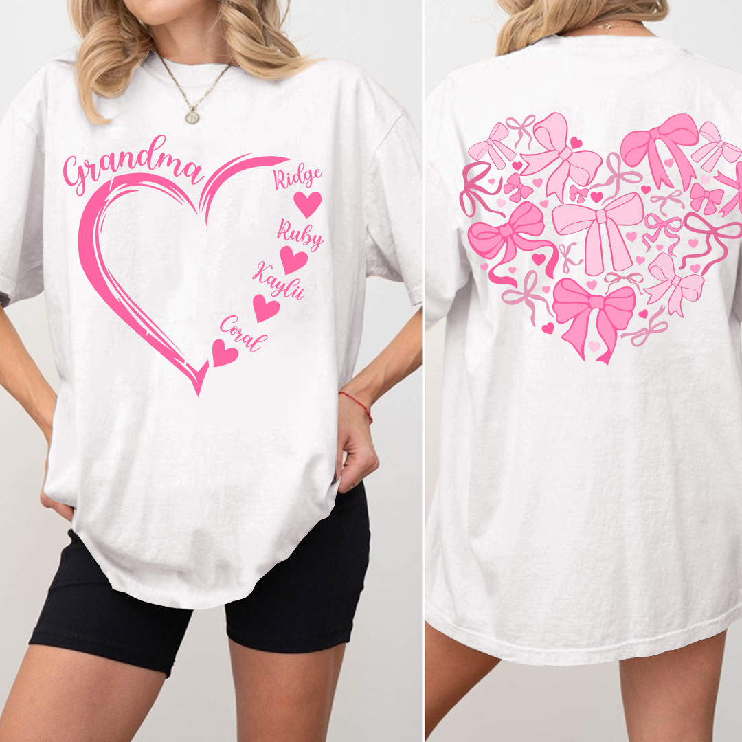Heart Bow Tshirt, Perfect Gift For Grandma, Kids & Family