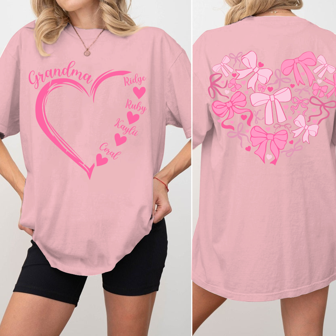 Heart Bow Tshirt, Perfect Gift For Grandma, Kids & Family
