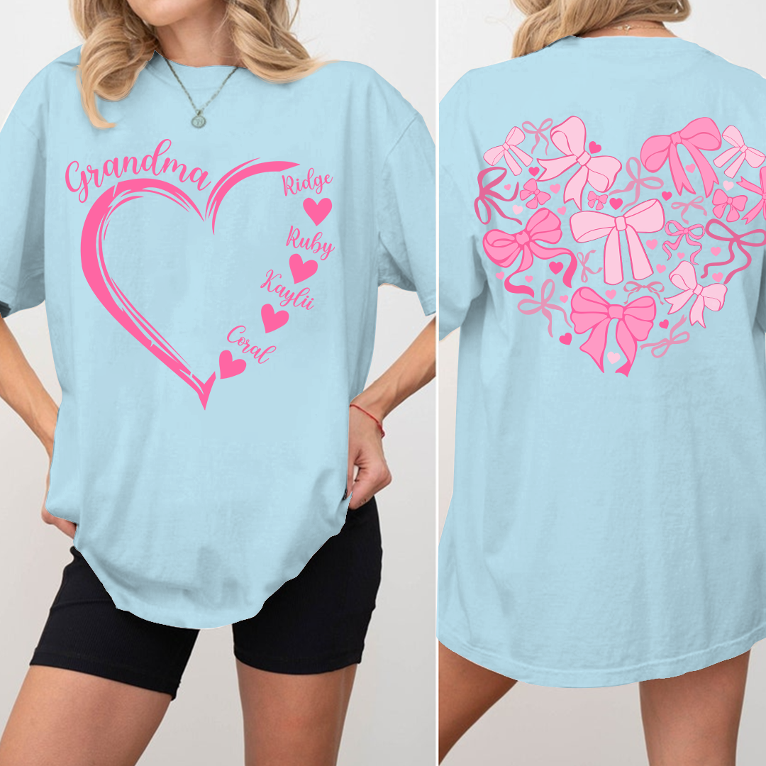 Heart Bow Tshirt, Perfect Gift For Grandma, Kids & Family