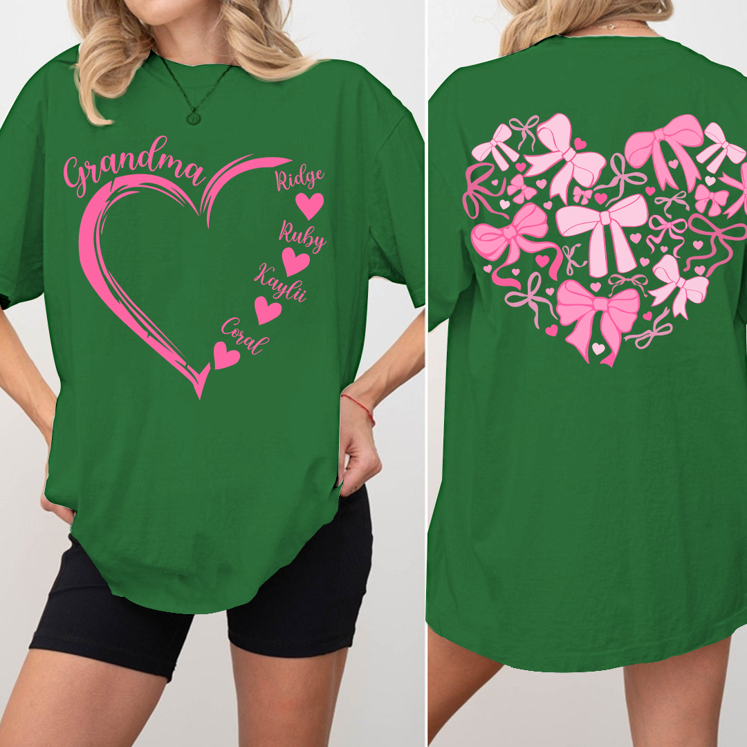 Heart Bow Tshirt, Perfect Gift For Grandma, Kids & Family