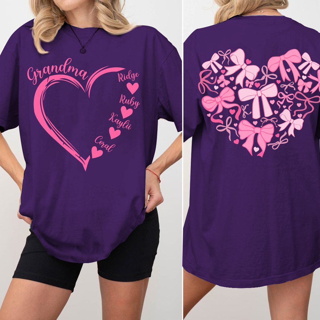 Heart Bow Tshirt, Perfect Gift For Grandma, Kids & Family