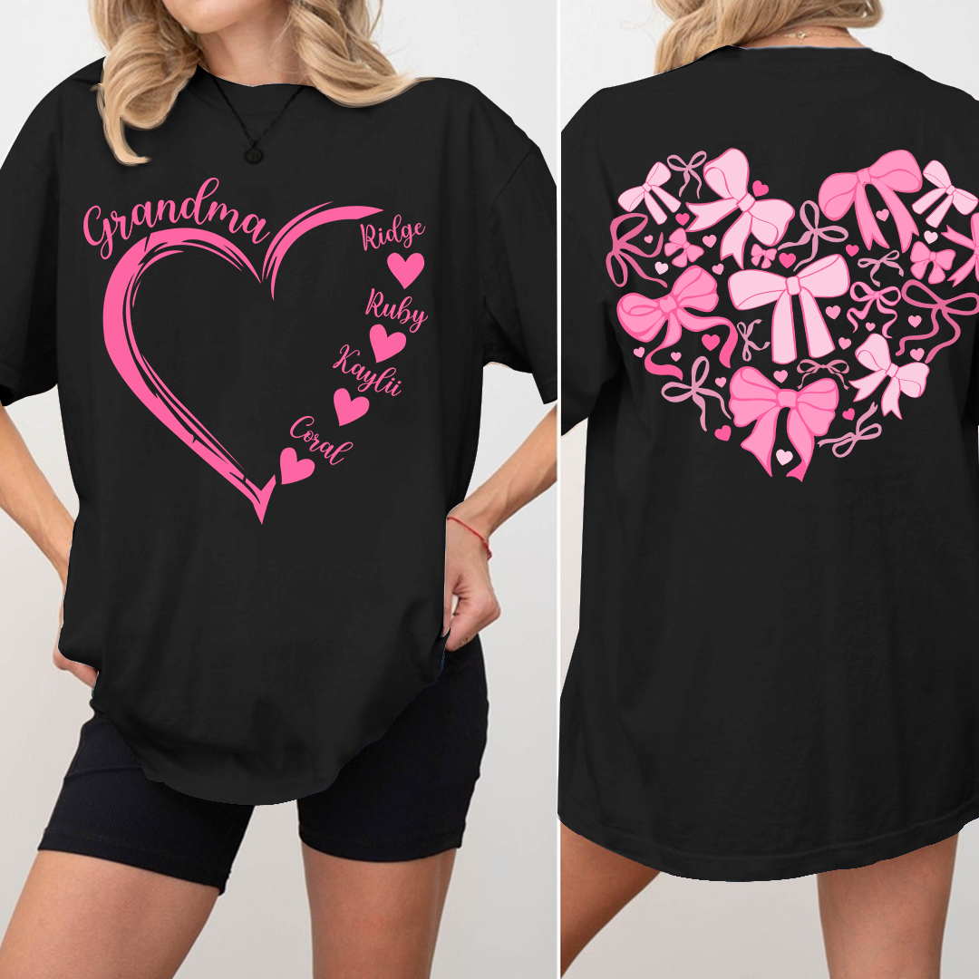 Heart Bow Tshirt, Perfect Gift For Grandma, Kids & Family
