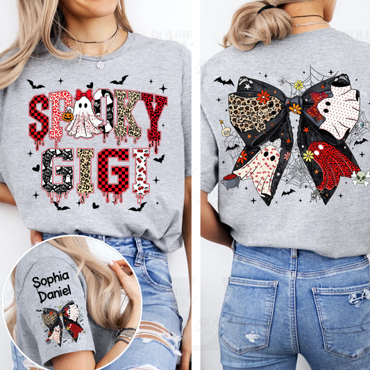 Custom Spooky Gigi And Grandkids Halloween Bow T-shirt