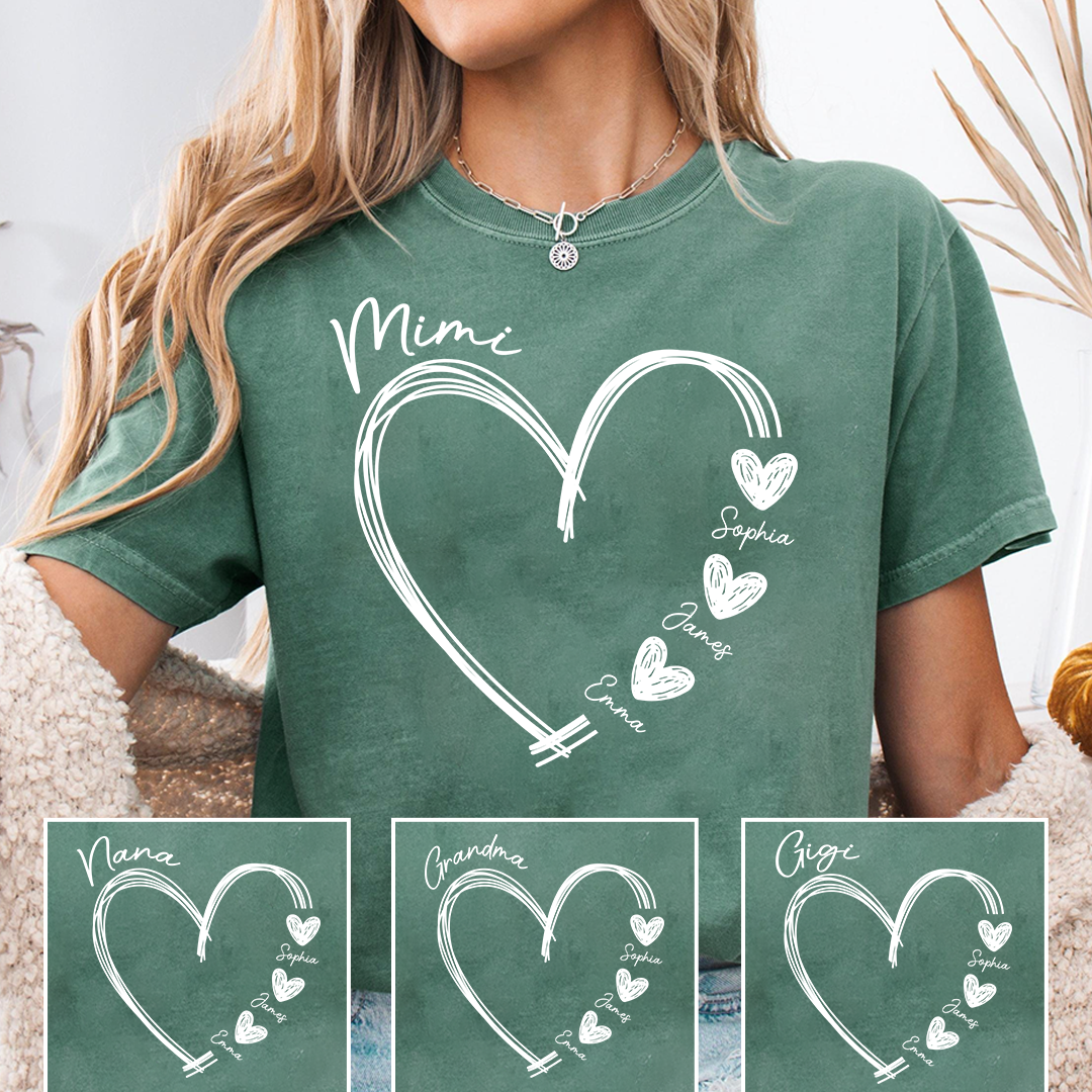 Mimi Shirt with Heart, Custom Grandma T-Shirt, Personalized Family Names Apparel for Mimi