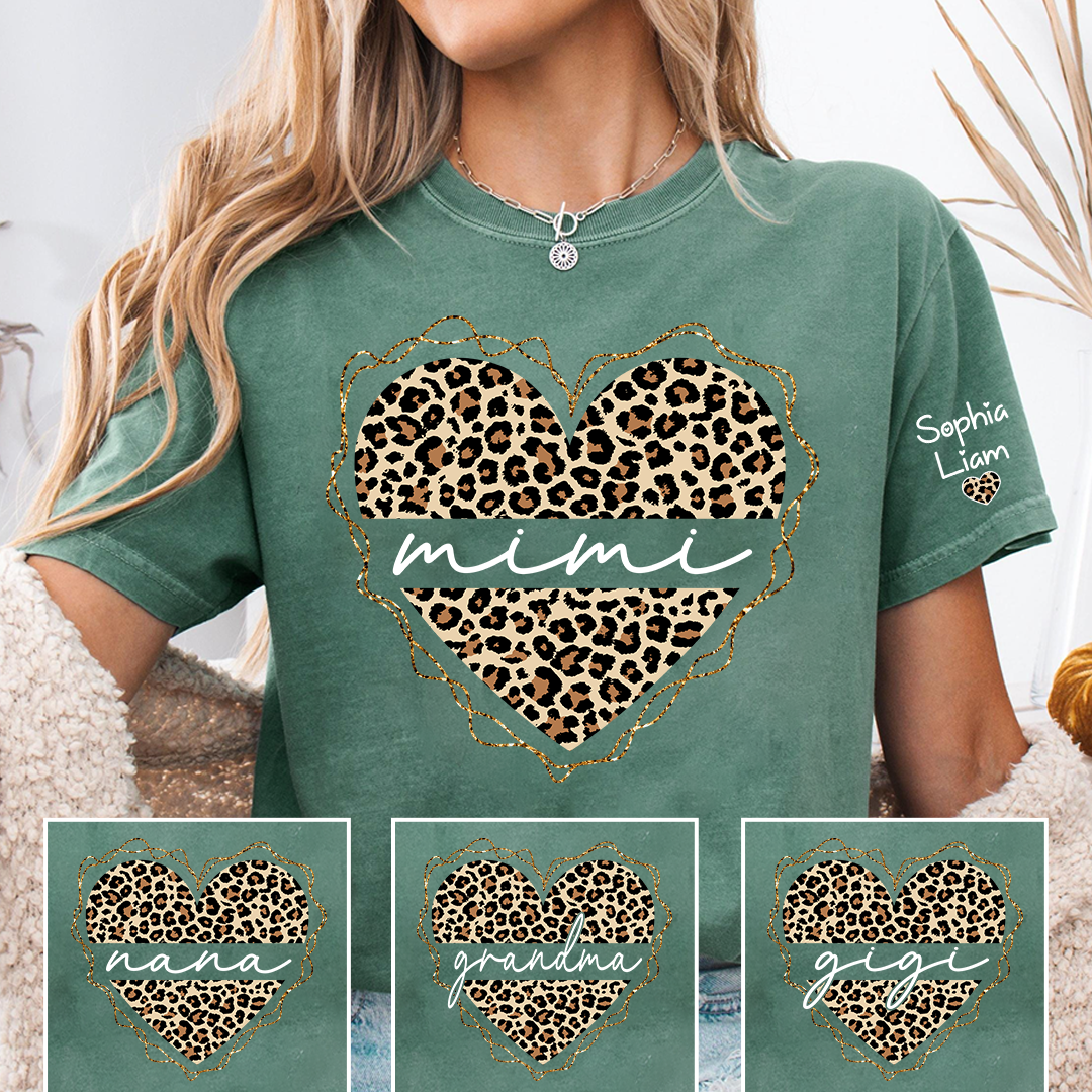 Mimi Leopard Heart Shirt for Women, Cute Grandma Mimi T-Shirt with Stylish Animal Print Design