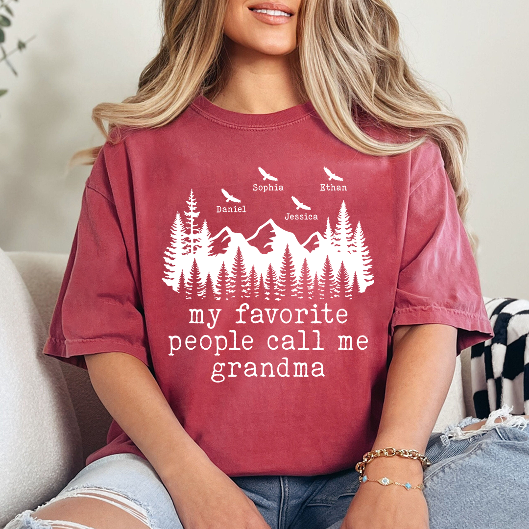 My Favorite People Call Me Grandma Shirt, Personalized Grandma Tee with Names, Rustic Mountain Family Shirt