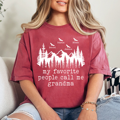 My Favorite People Call Me Grandma Shirt, Personalized Grandma Tee with Names, Rustic Mountain Family Shirt