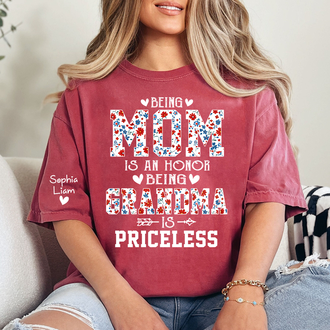 Being Mom is an Honor Being Grandma is Priceless Shirt, Custom Grandma Tee with Kids Names, Gift for Mother and Grandma