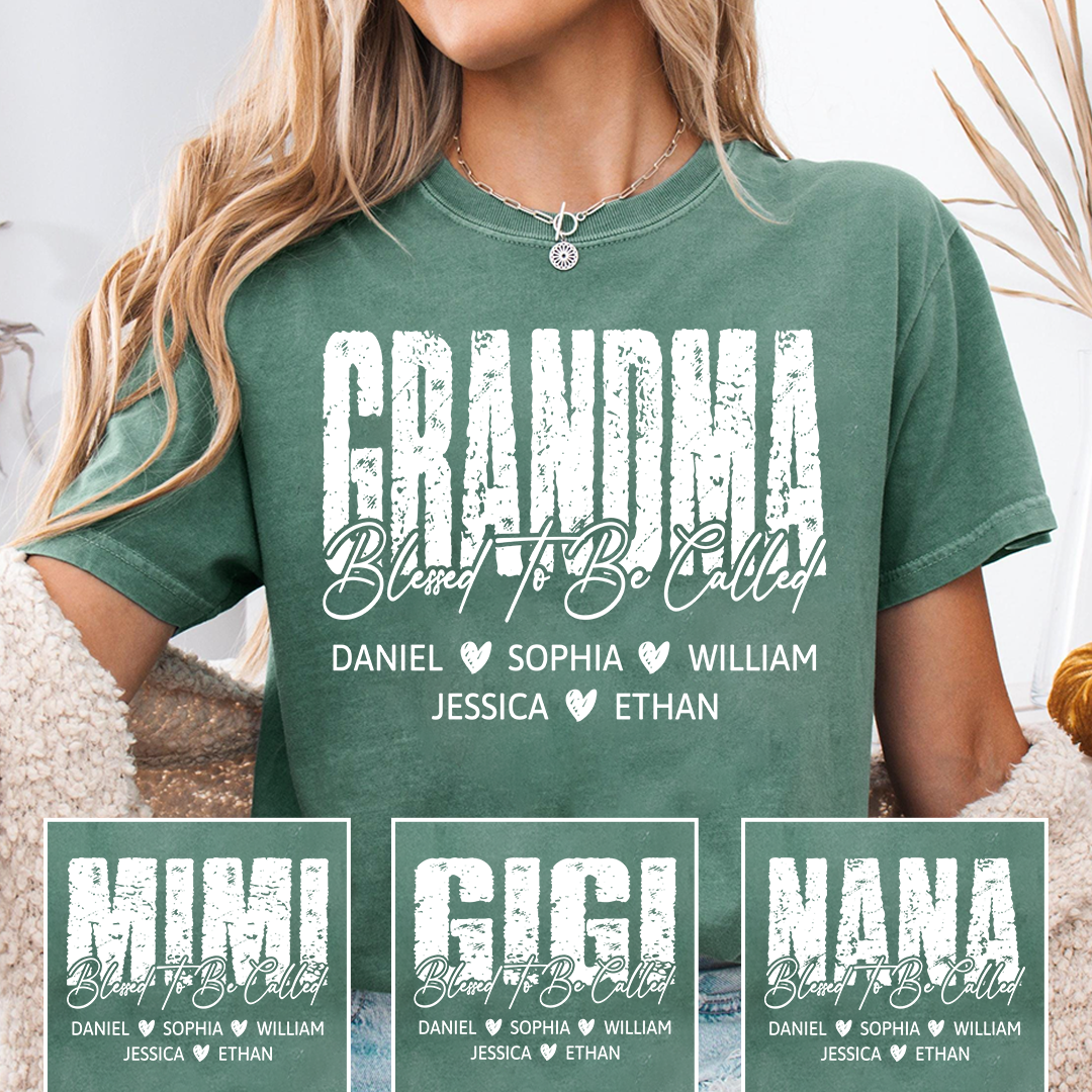 Blessed To Be Called Grandma Shirt, Custom Grandma Name T Shirt with Kids Names, Sentimental Family Apparel for Her