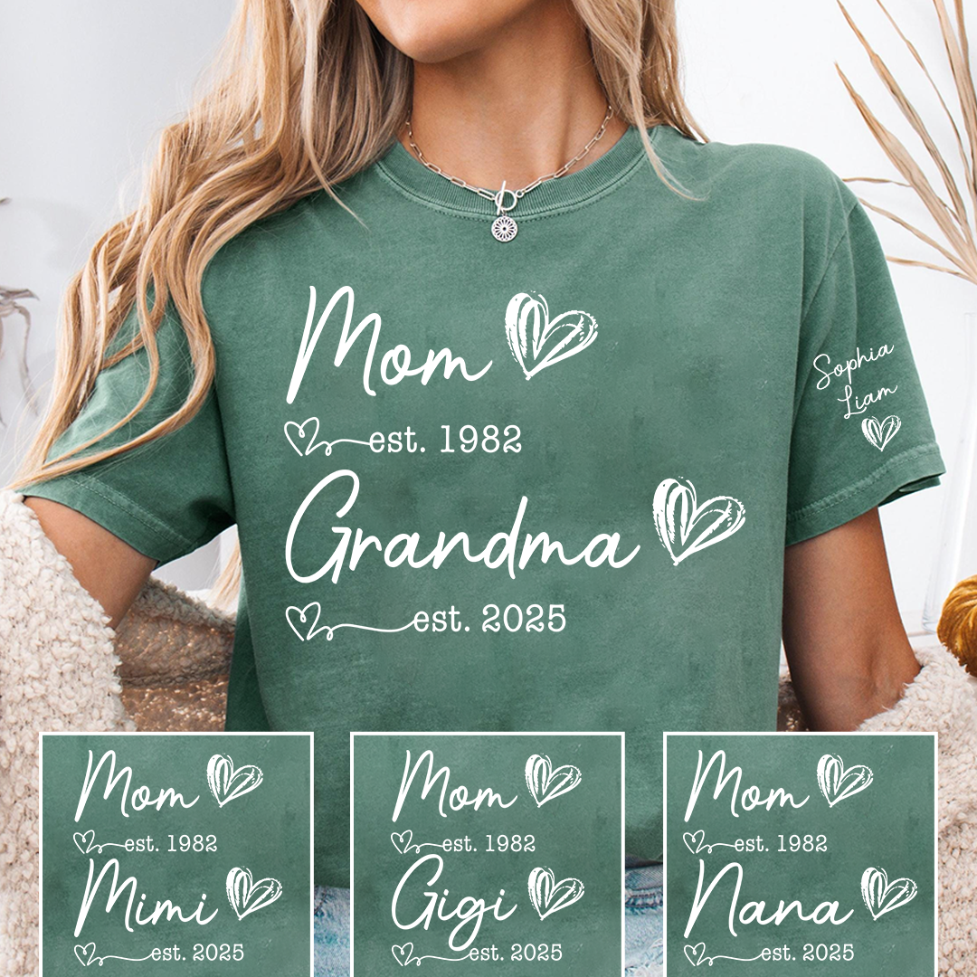 Mom Est Year Grandma Est Year Personalized Shirt, Custom Family Milestone TShirt for Mom and Grandma, Meaningful Family Memory Clothing