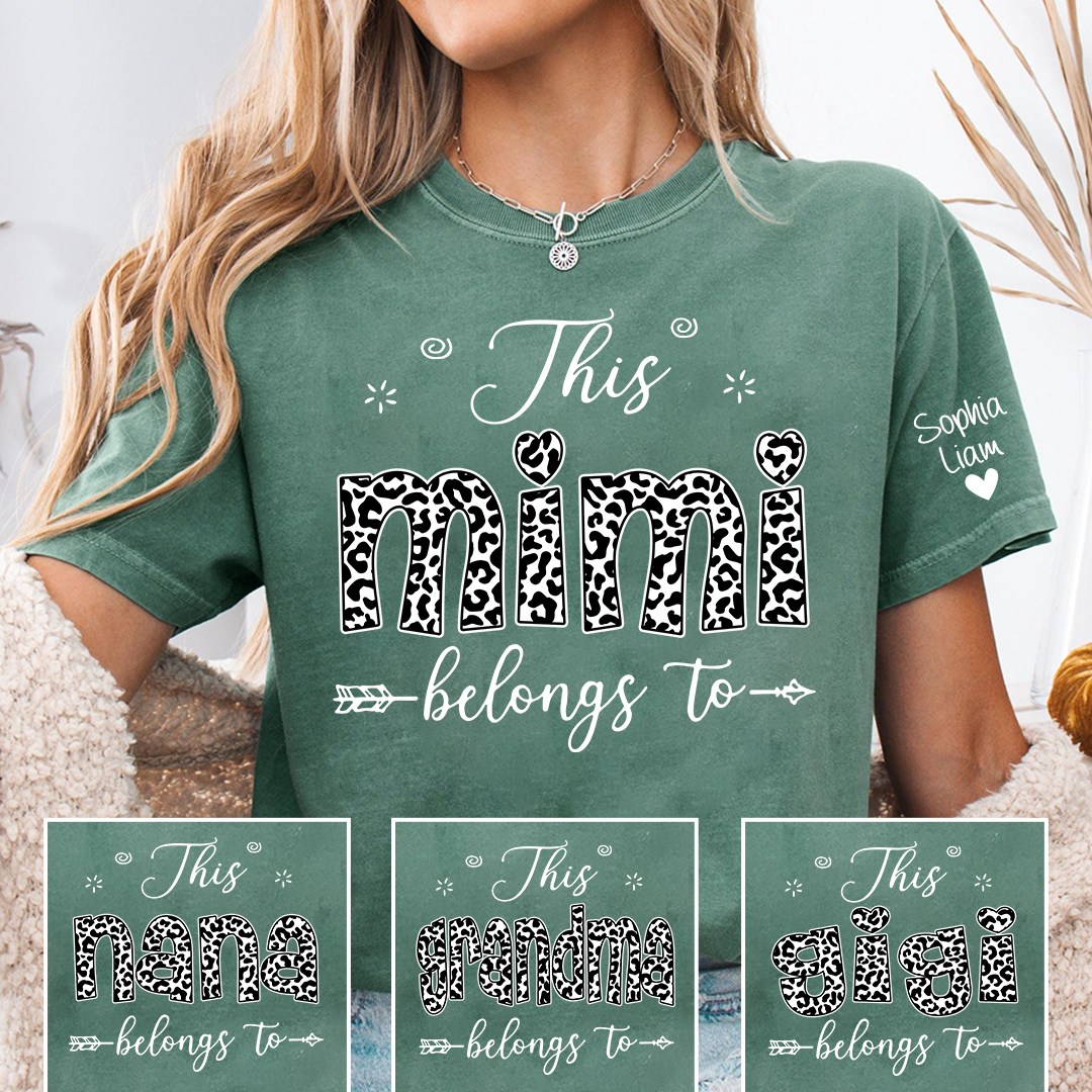 This Mimi Belongs To Shirt, Personalized Grandma T-Shirt with Grandkids Names, Leopard Print Mimi Apparel for Women