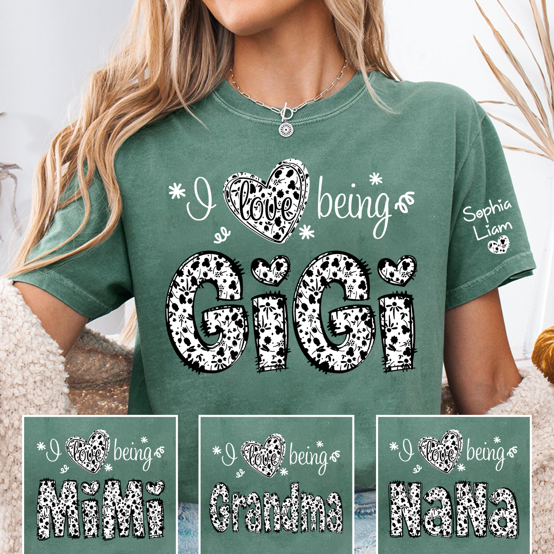 I Love Being Gigi Shirt for Grandma, Cute Floral Heart Typography Gigi T-Shirt, Sweet Family Gift for Women