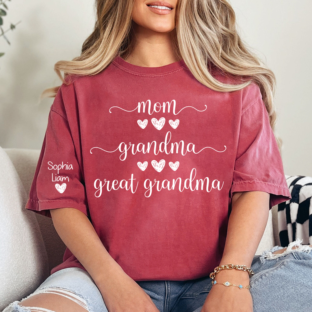 Mom Grandma Great Grandma Shirt, Custom Grandma Tee with Children Names, Cute Family Shirt for Mom Grandmother Gift Idea