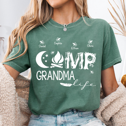 Personalized Camp Grandma Life Shirt, Custom Grandkids Names Camping T-Shirt, Outdoor Grandma Gift, Campfire Family Tee