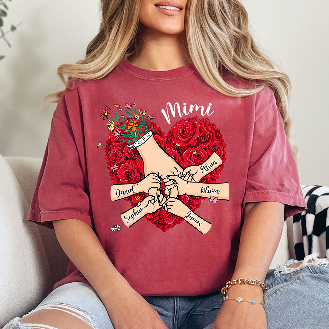 Mimi Heart Shirt, Custom Floral Handprint Family Shirt, Personalized Grandkids Names Tee, Special Gift for Mimi