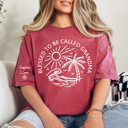 Blessed To Be Called Grandma Shirt, Beach Palm Tree Graphic Tee, Summer Vacation Grandma Gift for Nana Mimi Gigi