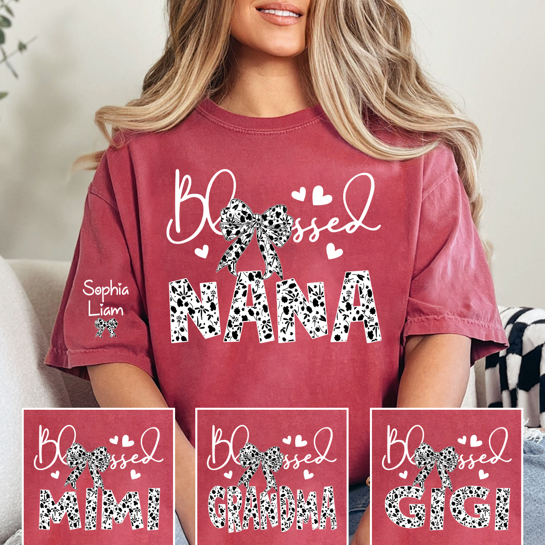 Nana Shirt Blessed Design, Floral Pattern Nana Tee with Bow, Mother’s Day Gift for Nana