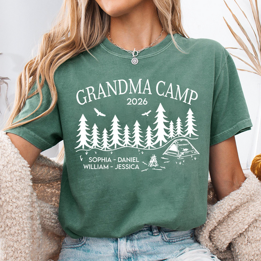 Grandma Camp Shirt 2026, Custom Grandma Camping T-Shirt with Grandchildren Names, Nature Lover Gift for Grandma