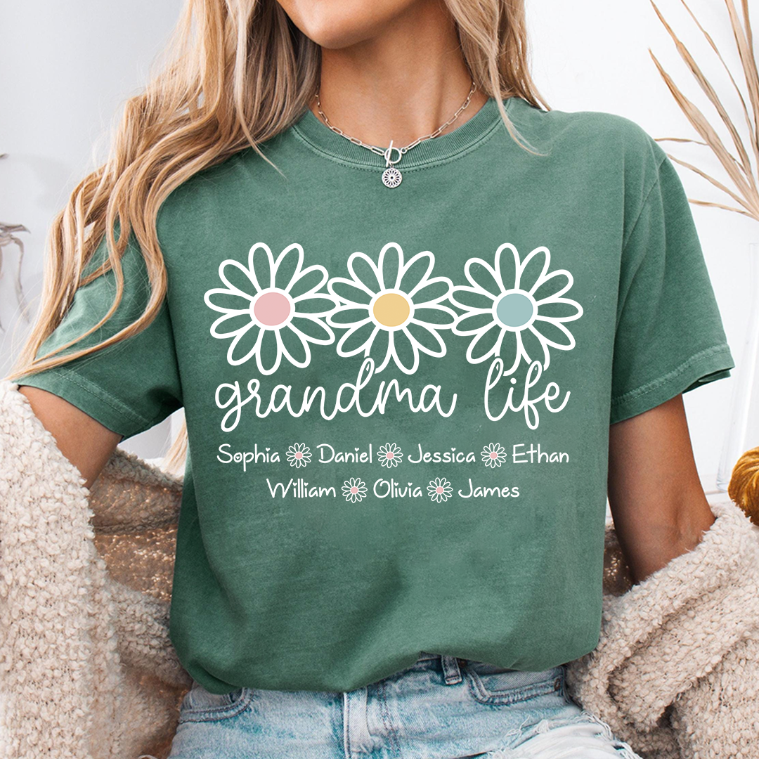 Personalized Grandma Life Shirt with Grandkids Names, Custom Daisy Grandma T-Shirt, Gift for Grandma