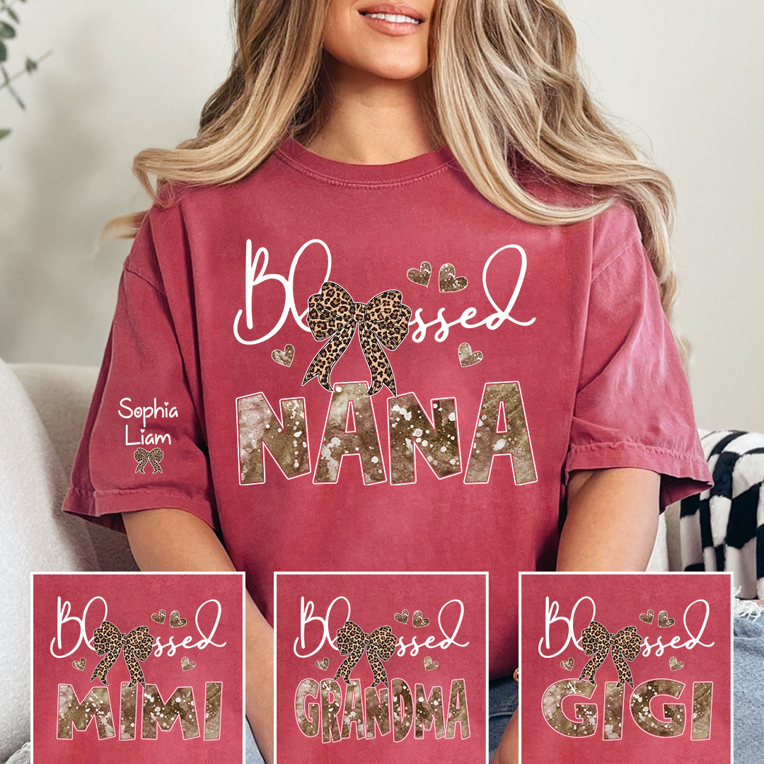 Blessed Nana Grandma Shirt, Elegant Nana T Shirt with Bow and Hearts, Family Gift