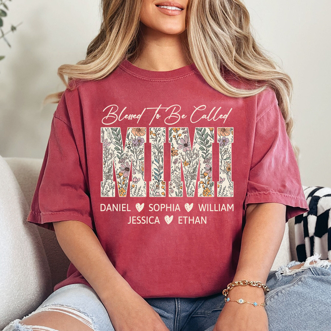 Personalized Blessed To Be Called Mimi Shirt, Custom Floral Grandma T Shirt for Mother’s Day
