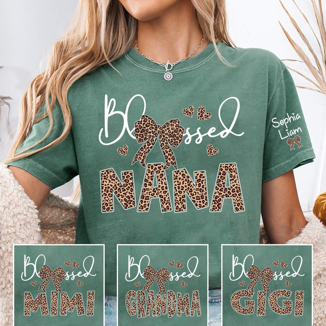 Blessed Nana Shirt, Leopard Print Nana T Shirt with Bow, Cute Grandma Gift for Women