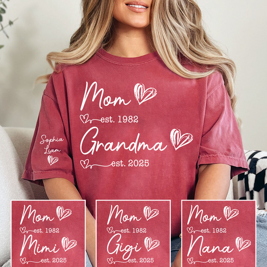 Mom Est Year Grandma Est Year Personalized Shirt, Custom Family Milestone TShirt for Mom and Grandma, Meaningful Family Memory Clothing