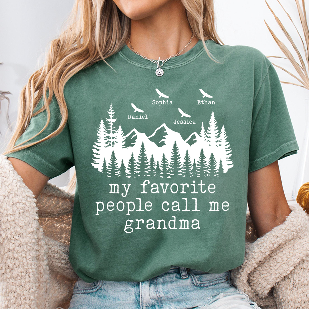 My Favorite People Call Me Grandma Shirt, Personalized Grandma Tee with Names, Rustic Mountain Family Shirt