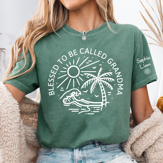 Blessed To Be Called Grandma Shirt, Beach Palm Tree Graphic Tee, Summer Vacation Grandma Gift for Nana Mimi Gigi
