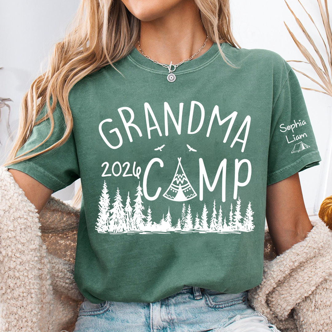Grandma Camp 2026 T-Shirt, Custom Grandma Camping Shirt with Names, Cute Outdoor Family Vacation Tee for Grandma