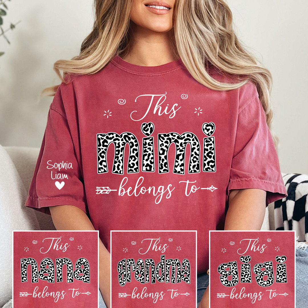 This Mimi Belongs To Shirt, Personalized Grandma T-Shirt with Grandkids Names, Leopard Print Mimi Apparel for Women